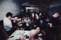 a group of people at a restaurant